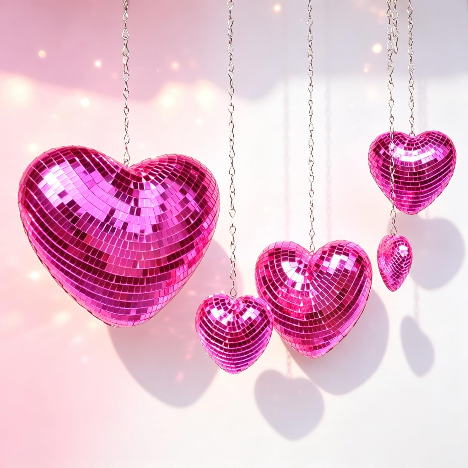Juego de adornos de corazón inspirados, decoración de metal con espejo, 5 piezas de exhibición en para habitación, foto, telón de fondo, estilo colgante, bola de espejo, decoración de bola de de