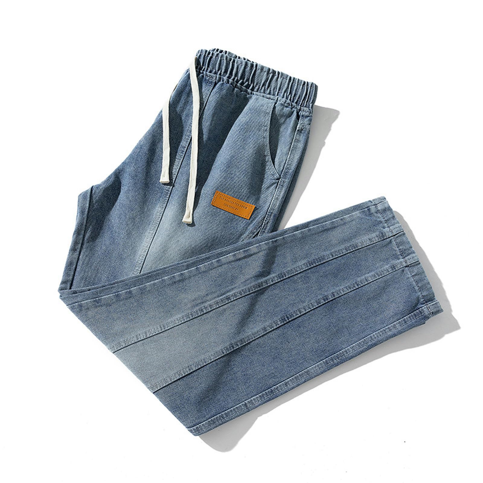 Jeans Uomo Larghi Dritti Azzurro Chiaro Gamba Larga Pantaloni Lunghi Ragazzi Primavera Stile Uomo - Nero Grigio - 3XL