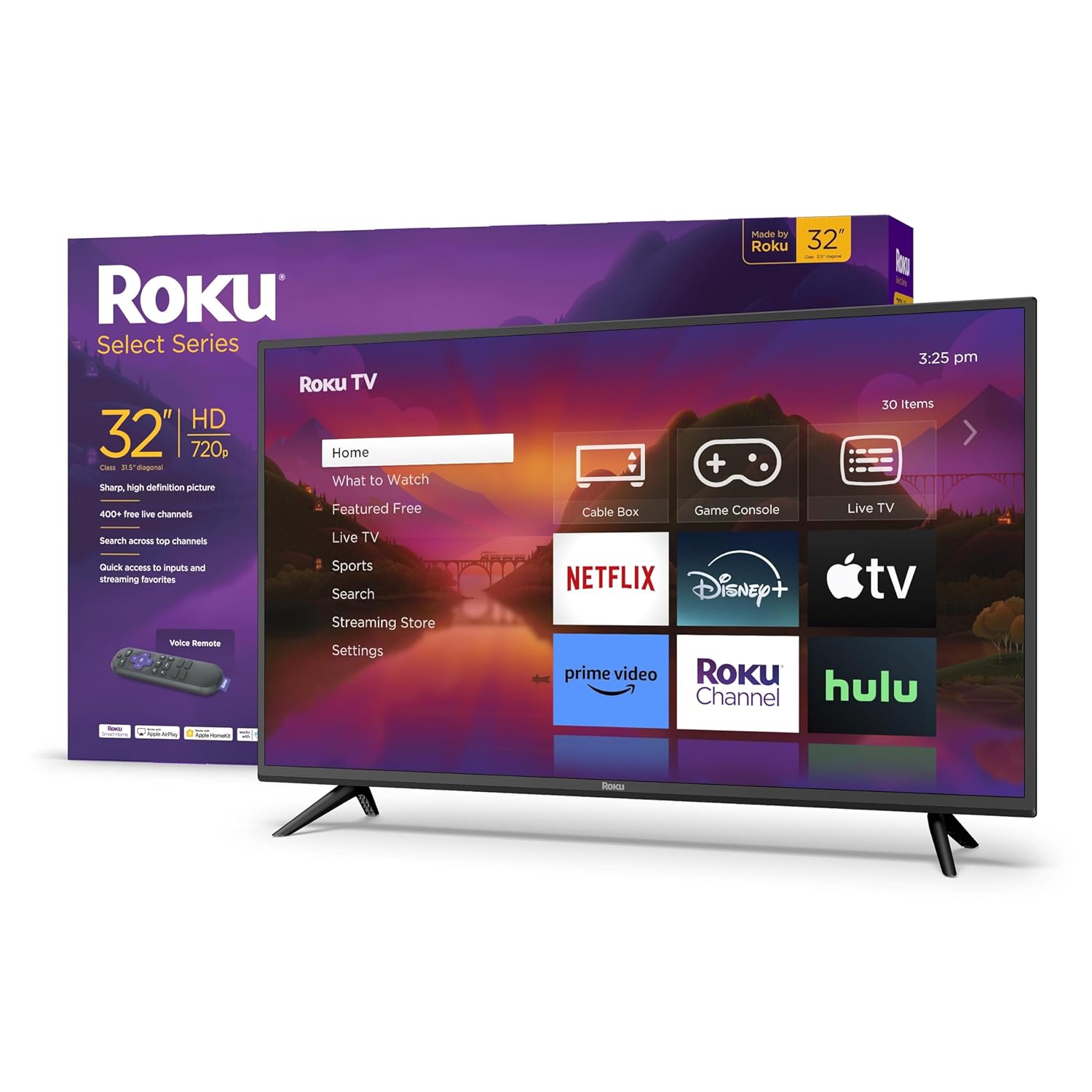 Roku Smart TV 32-Inch Select Series 720p HD RokuTV Voice Remote Bright Picture Customizable Home Screen Live Local
