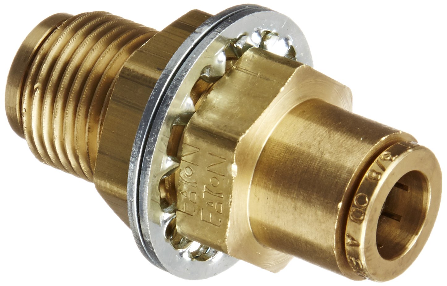 Eaton Weatherhead 1874X6X6 Brass CA360 D.O.T. Air Brake Tube Fitting, Quick Connect Bulkhead Union, 3/8 Tube OD x 3/4 Thread Size