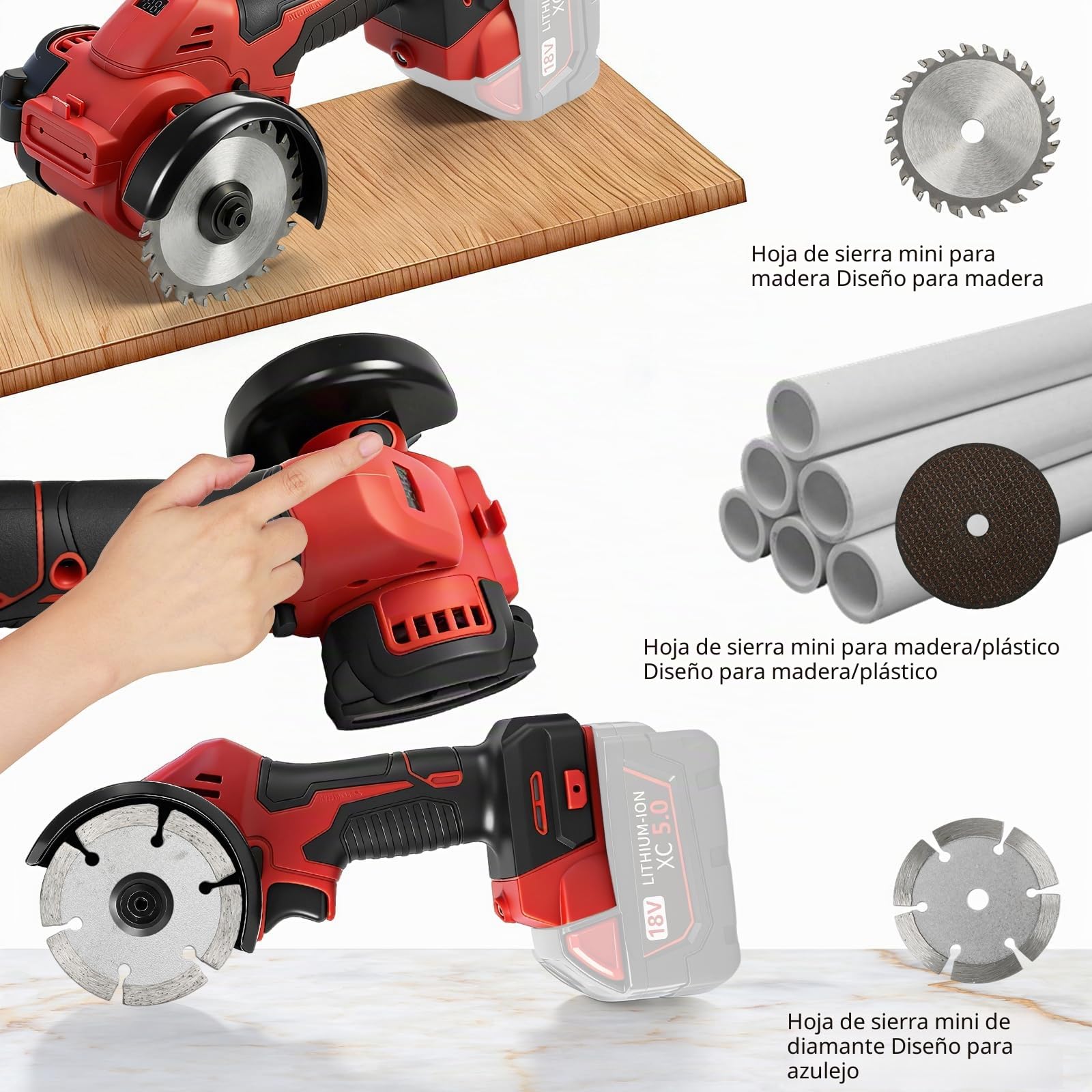 Amoladora Angular a batería 3 Pulgadas para Milwaukee 18V (sin Batería) | 16800 rpm, Mini Amoladora sin Escobillas, Pantalla Digital, 2 Discos de Lijado, 2 de Corte, Protector, Guantes