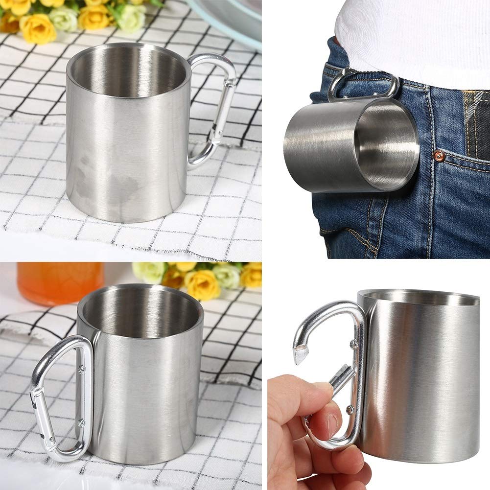 KSTE Camping Mugs, Camping Cup, Stainless Steel Portable Mug with Carabineer Handle - Image 3