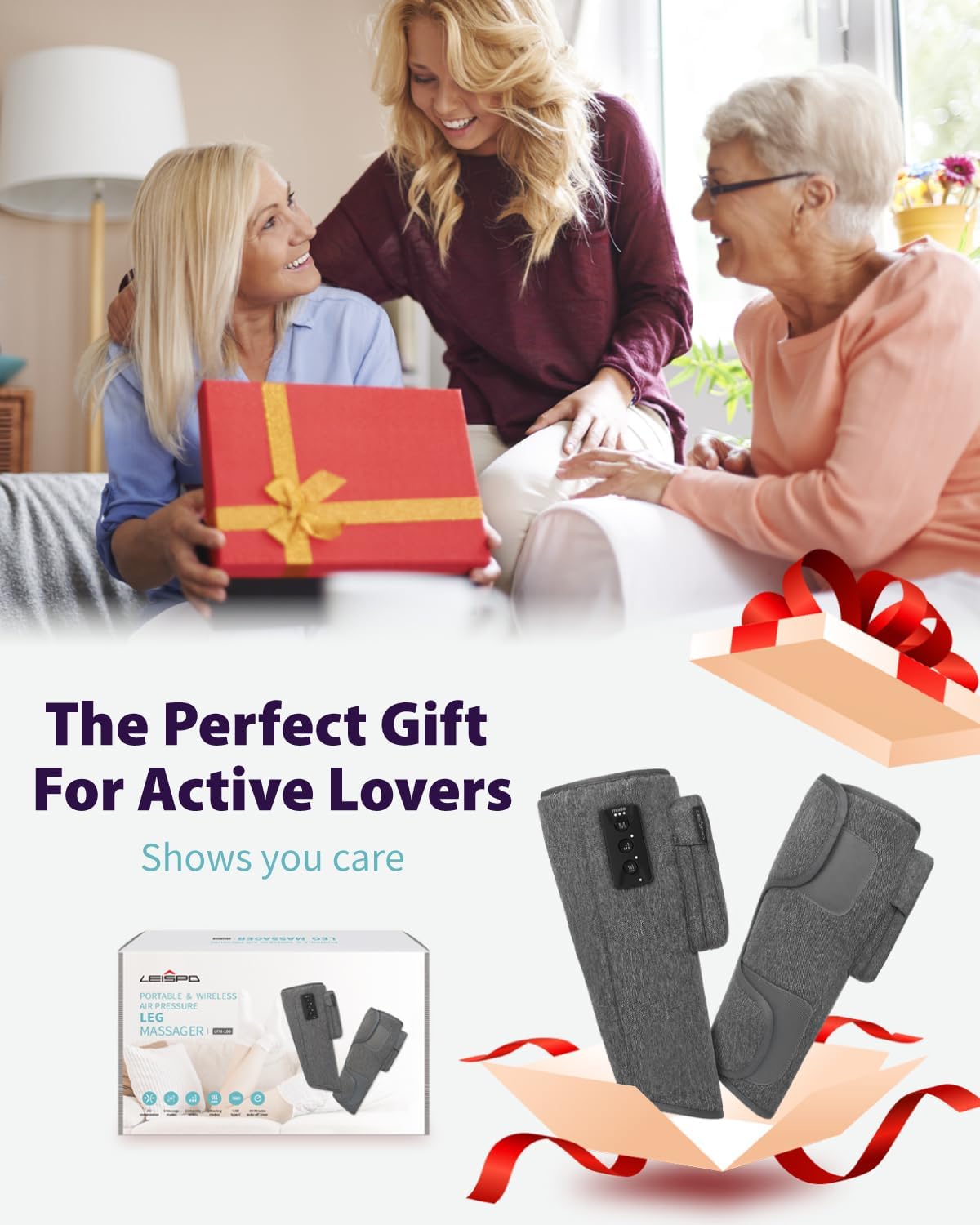 Wireless Leg Massager - Air Compression Cordless Calf Massager with Heat for Circulation, Pain Relief, and Recovery, 4 Modes & 3 Intensities, Portable and Adjustable (Gray, Set of 2) - Image 9