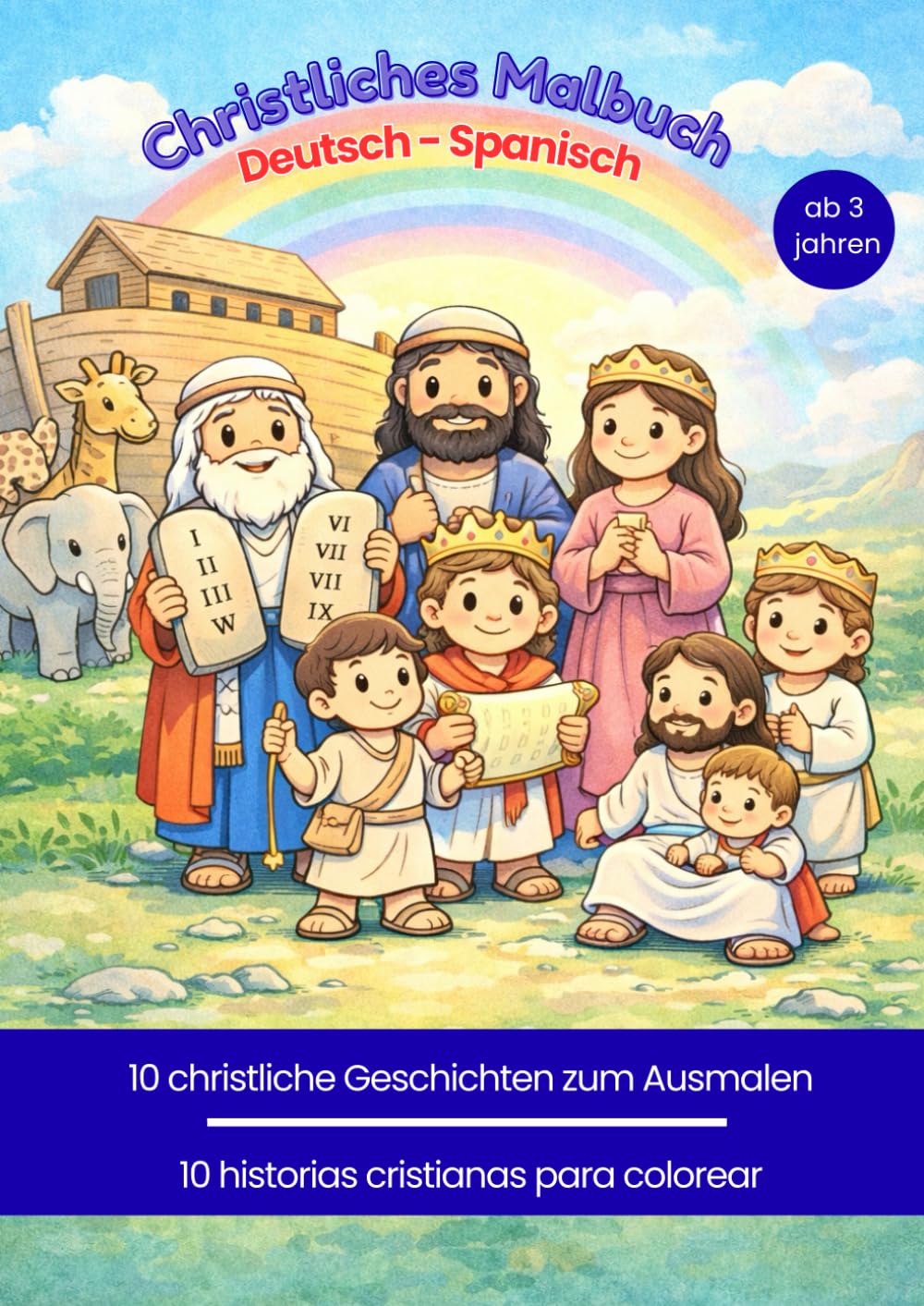 Christliches Malbuch deutsch - Spanisch: Bilinguales Malbuch Spanisch-Deutsch mit biblischen Geschichten für Kinder ab 3 Jahren.