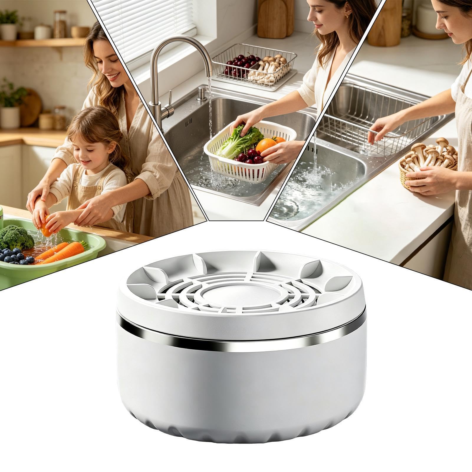 Dispositivo per la pulizia dei vegetali Portatile 15W impermeabile 4 | Lavatrice per Frutta e Verdure Adatto Per Vegetali, Riso, Carne, Cucina, Sala Da Pranzo, Ristorante, Campeggio, Picni