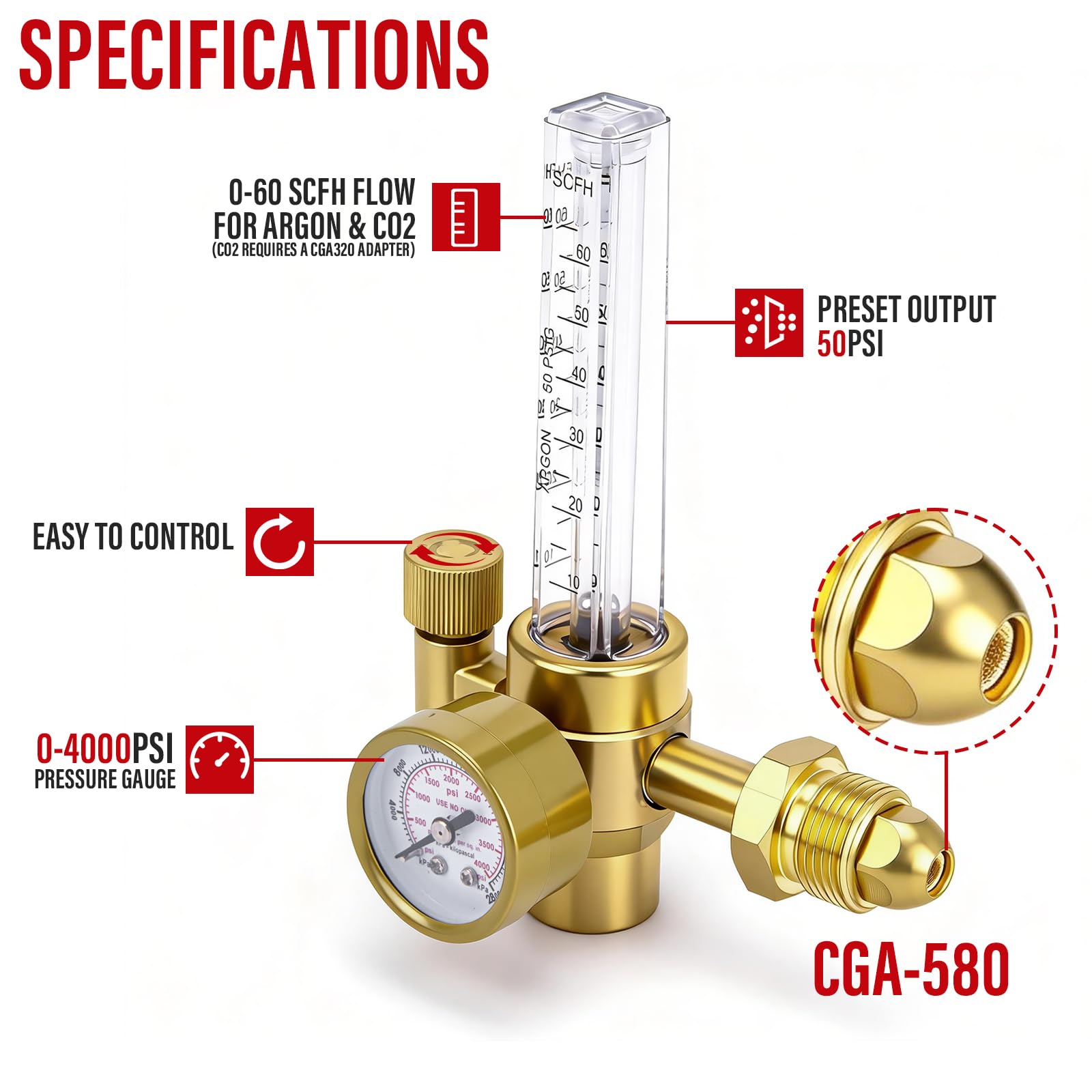 Regulator argonu CO2, miernik przepływu argonu, regulator gazu do spawania Mig Tig z wężem gazowym 10FT