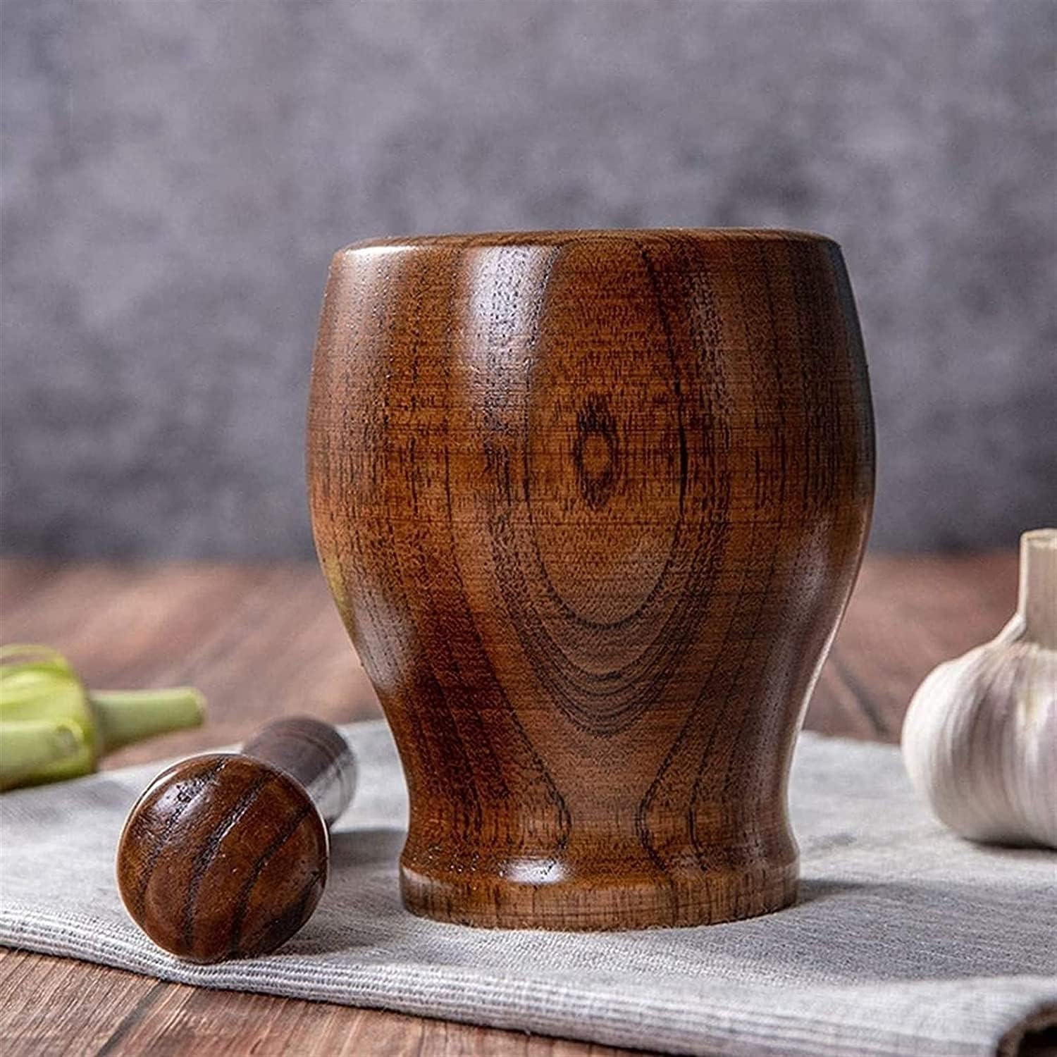 Solid Wood Mortar and Pestle, 100% Natural Spice Grinder, Crush, Press, Mash Spices, Garlic, Pepper, Guacamole, Nuts, Fruit, Wooden Mortar and Pestle Set for Kitchen(