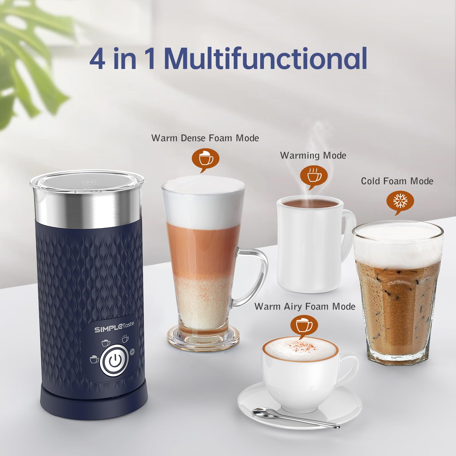 Amazon.co.jp: SIMPLETASTE ミルク泡立て器 4イン1 電動自動ミルク