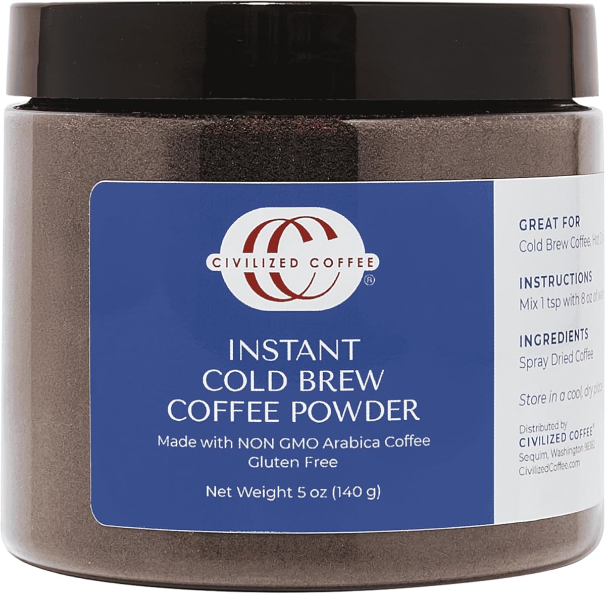 Civilized Coffee Instant Cold Brew Coffee Powder Medium Dark Roast Non-GMO Jar (5 oz)