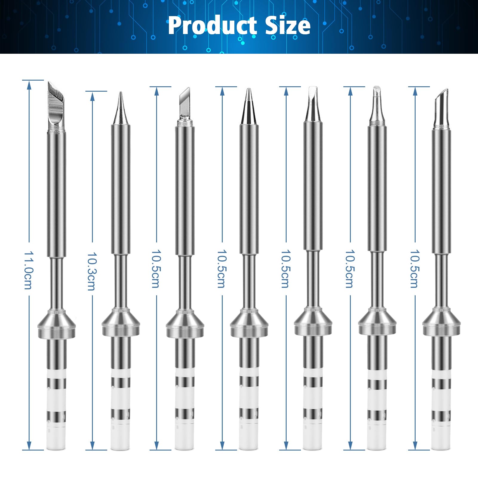 7 Mini Punte di Saldatura in Acciaio Inox per sostituire Il Saldatore Ts100, Set Saldatore Portatile per Esterni, Mini Ricambio per Saldatore Digitale (7 Pezzi)