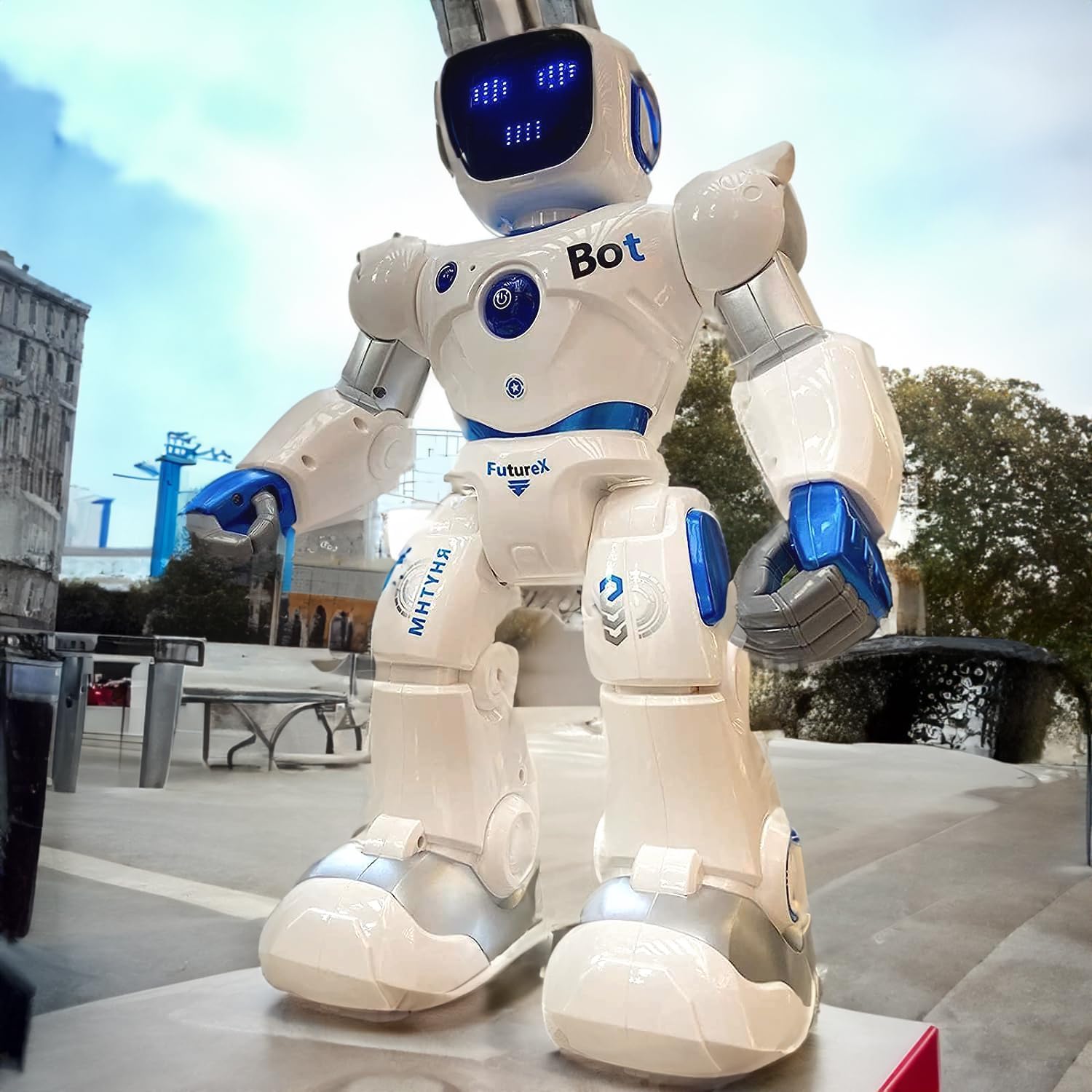Fitto Advanced Mobile App and Remote Control Smart Robot, Moving Head, Arms and Leg with Emoji Face Expressions, Dance, Programmable RC Robot, with Rechargeable Battery RC Robot, White
