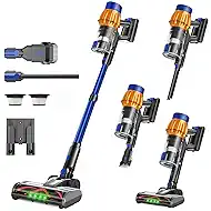 Cordless Vacuum Cleaner Pet Hair, 650W 50Kpa Suction Lightweight Vacuum, 60-Min Runtime LED Display, 3 HEPA Filters & Brushes, 180° Lay-Flat, Anti-Tangle Brush, Wall-Mount Rechargeable,Blue