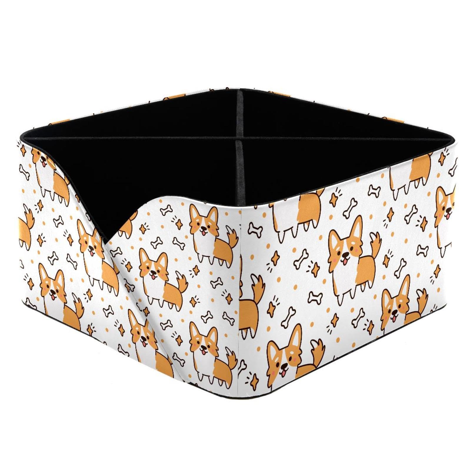 KengjuTesu Cute Dog Breed Welsh Corgi Hearts Stars Bones Pattern Desktop Organizer Pen Holder, Rectangular Pencil Cup for Office, Study and Makeup Stations