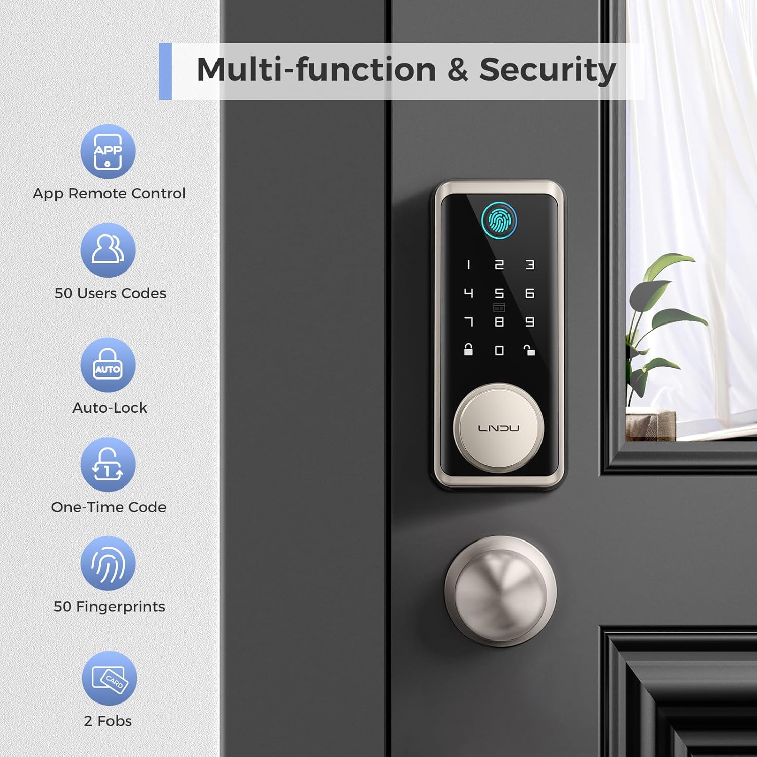 WiFi Keyless Entry Door Lock Deadbolt with Handle Set: App Remote Control Fingerprint Front Door Lock Set, Smart Deadbolt Locks for Front Door with Gateway Bridge, Fob Unlock, Auto Lock