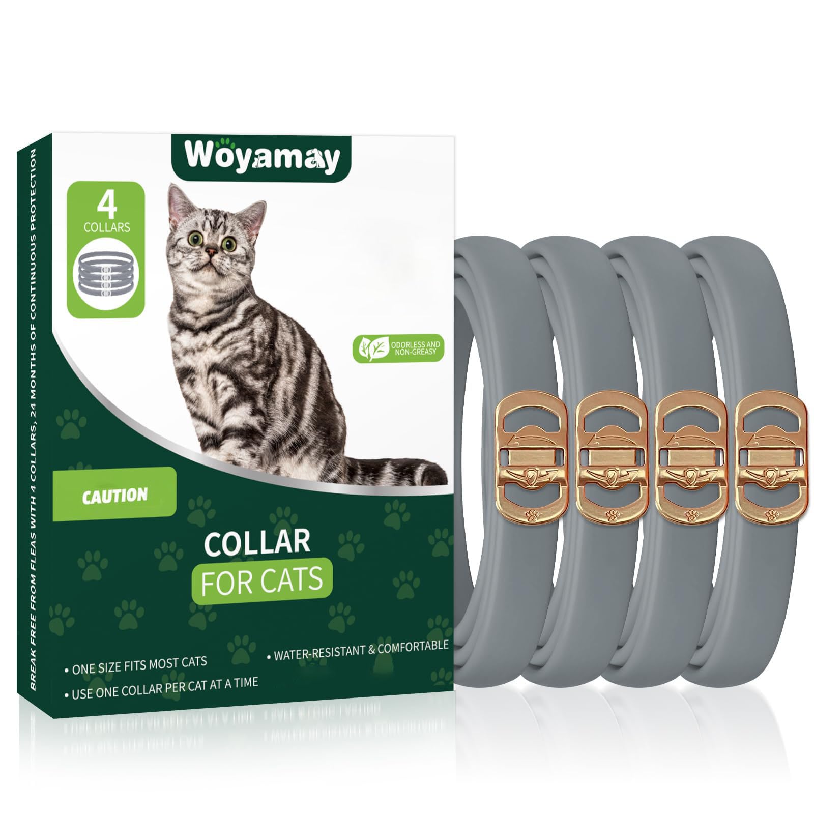 Woyamay Collar Antipulgas Gatos, 4 Pcs Collar Antiparasitario Gatos, Eficaz Collar Antipulgas y Garrapatas Gatos contra Pulgas Collar Gato, Gris