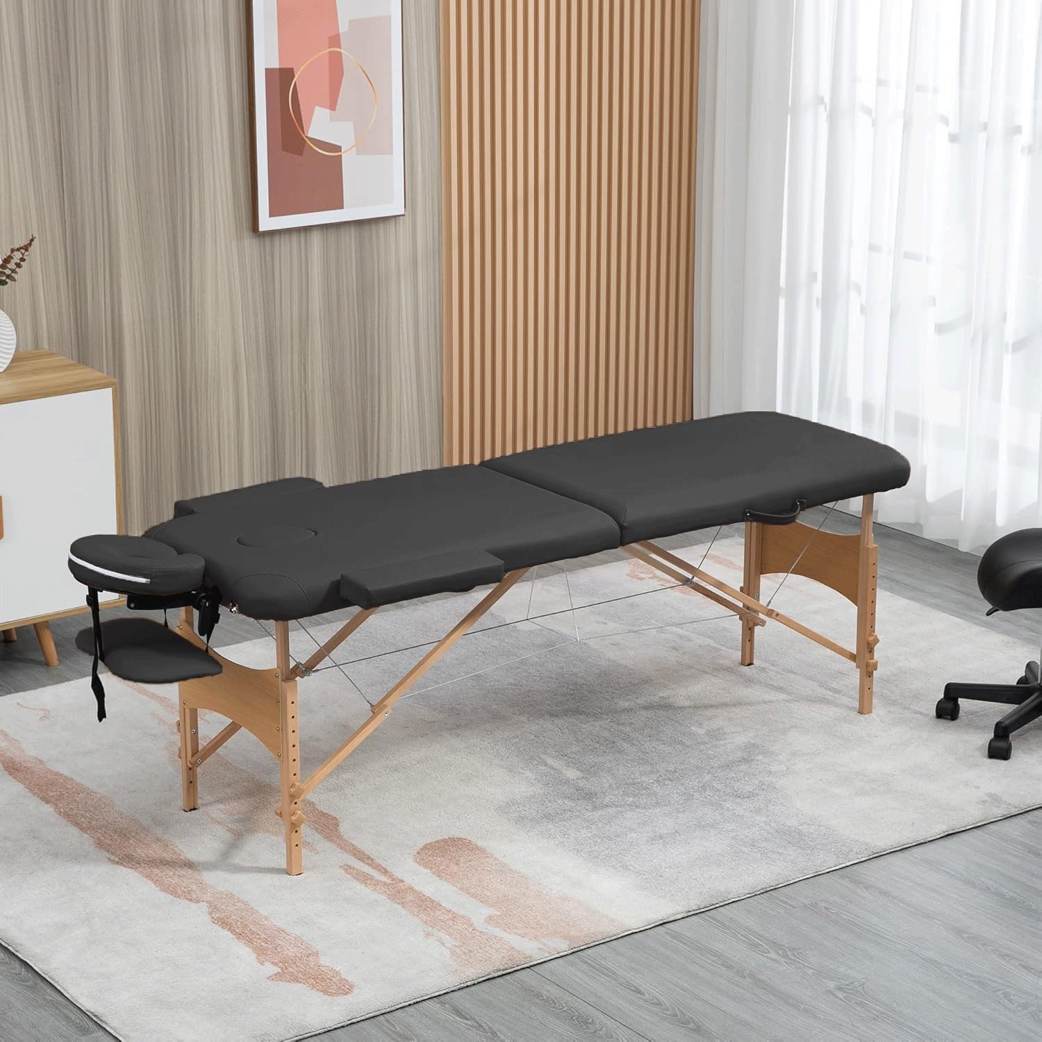 Lettino Da Massaggio Portatile - Lettino Estetico Pieghevole A 3 Sezioni Con Poggiatesta Regolabile, Braccioli E Borsa | Per Trattamenti Estetici, Tatuaggi E Terapia(Black,185 * 70 * 78cm)