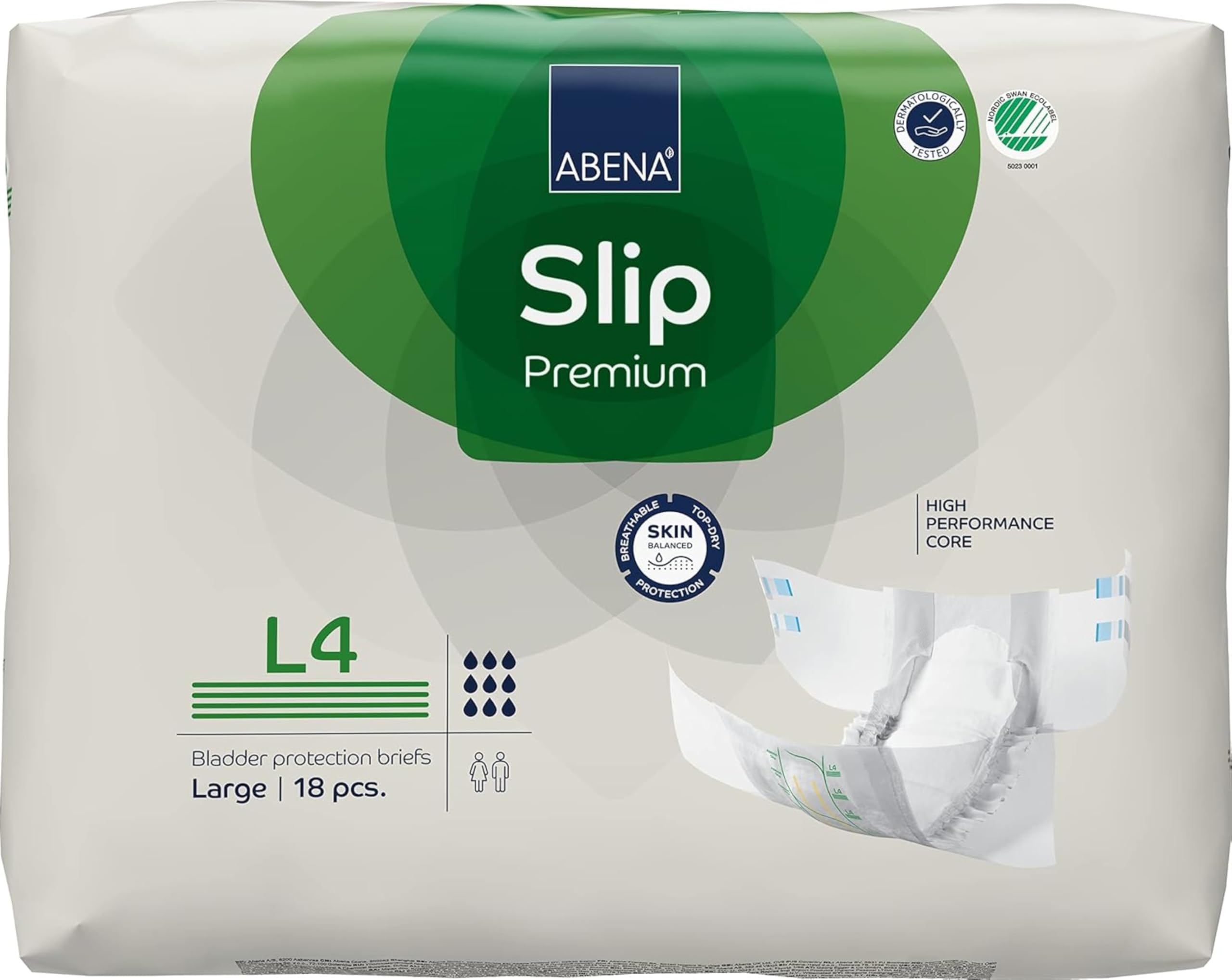 ABENA Slip Premium All-In-One Incontinence Pads For Men & Women, Eco-Labelled - Large 4, 100-150cm Waist, 4000ml Absorbency, 18PK