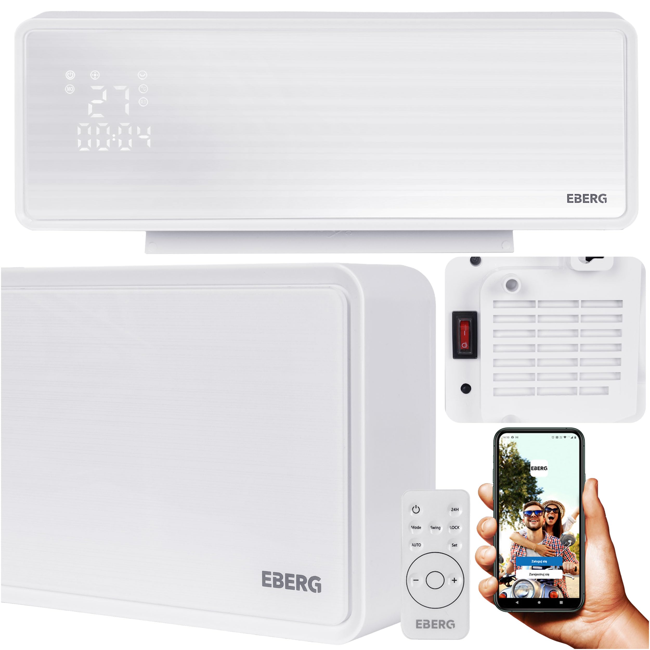 EBERG Q4 Kurtyna powietrzna 2 kW, szklany panel, WiFi, pilot, biała