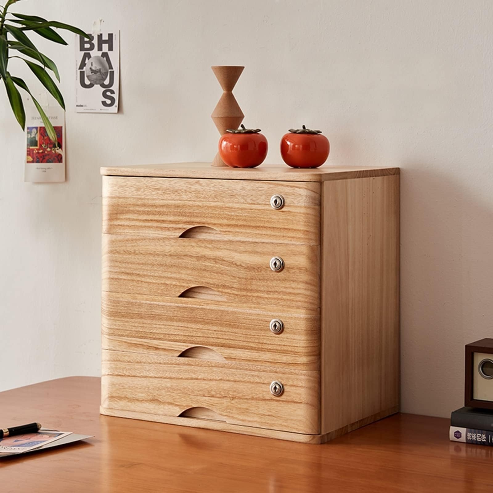 ASerZenith Lockable Wooden Desktop File Cabinet - 4-Tier Office Nizer With Drawer - Secure Storage Solution For Documents Files And Supplies - Stylish Data Cabinet,B-4 Drawer