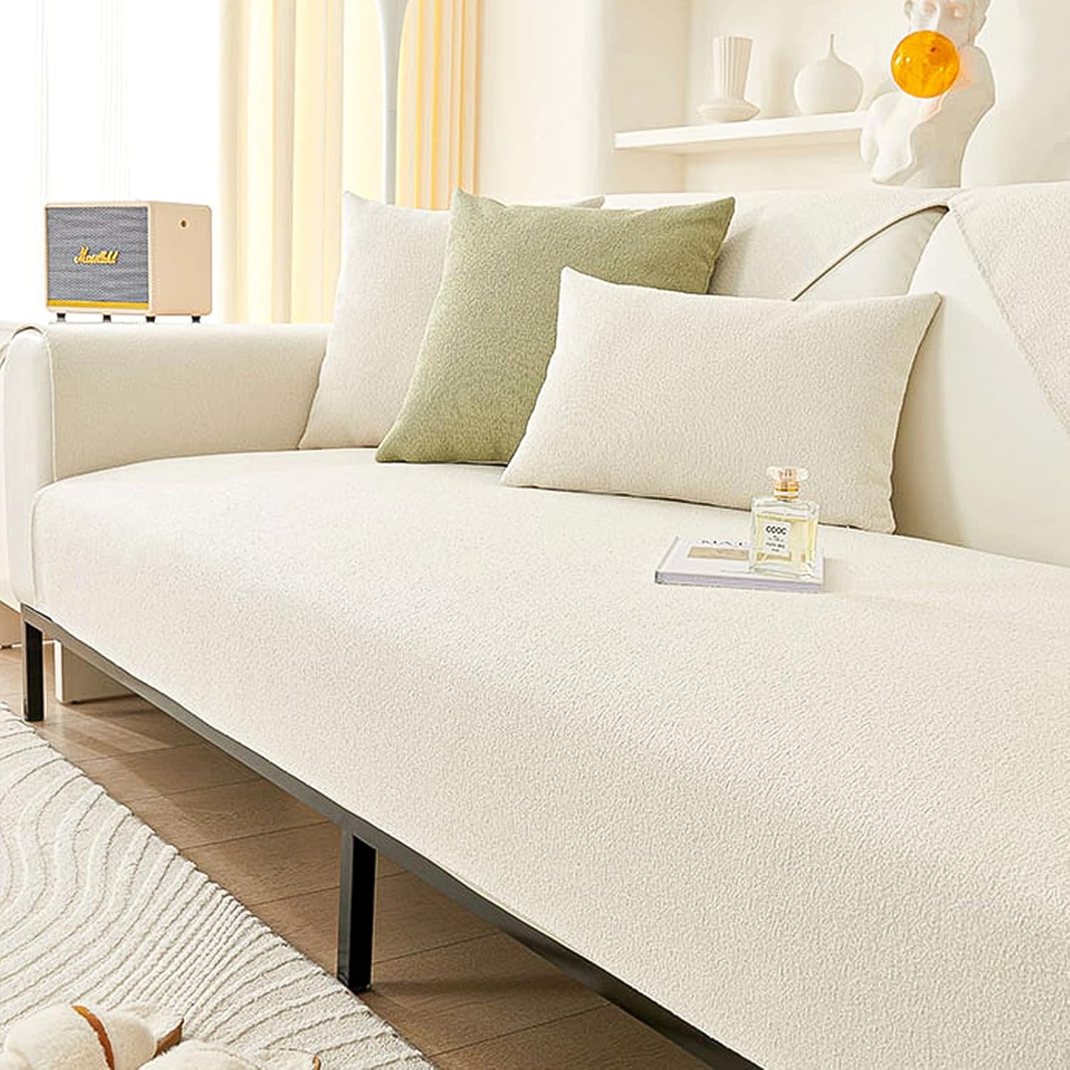 Anti-Scratch Couch Cover, Waterproof Sectional Couch Slipcover, Sofa Cover for Pets, Cover for 3 Cushion Couch, Love Seat, Non Slip,Breathable,1 Pc 36''x83'' Size,Beige. 36" x 83" Beige