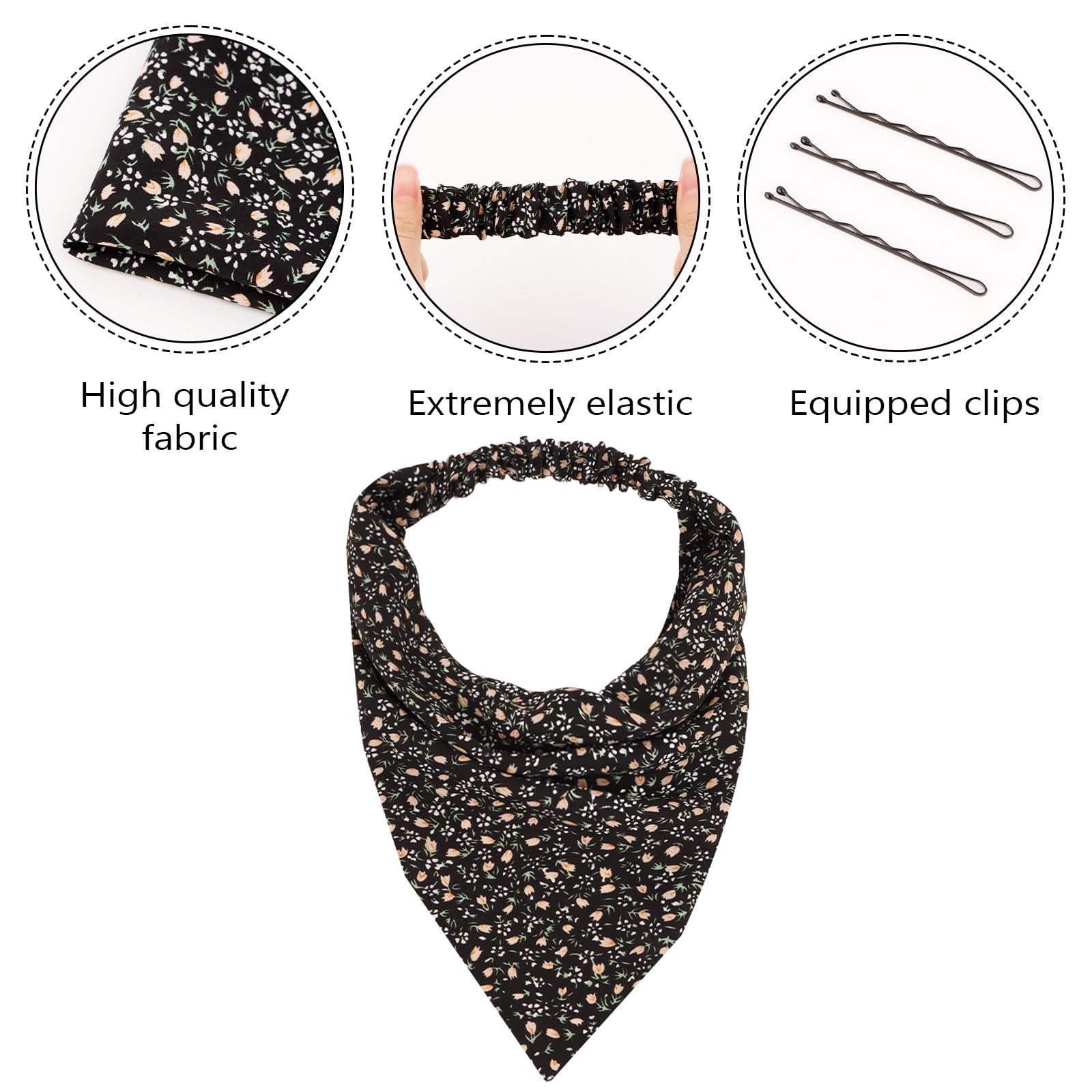Diadema elástica floral para el cabello, 3 unidades, bandana, bohemia, para mujer, turbante de gasa con pinzas para el pelo, accesorio para el cabello para niñas