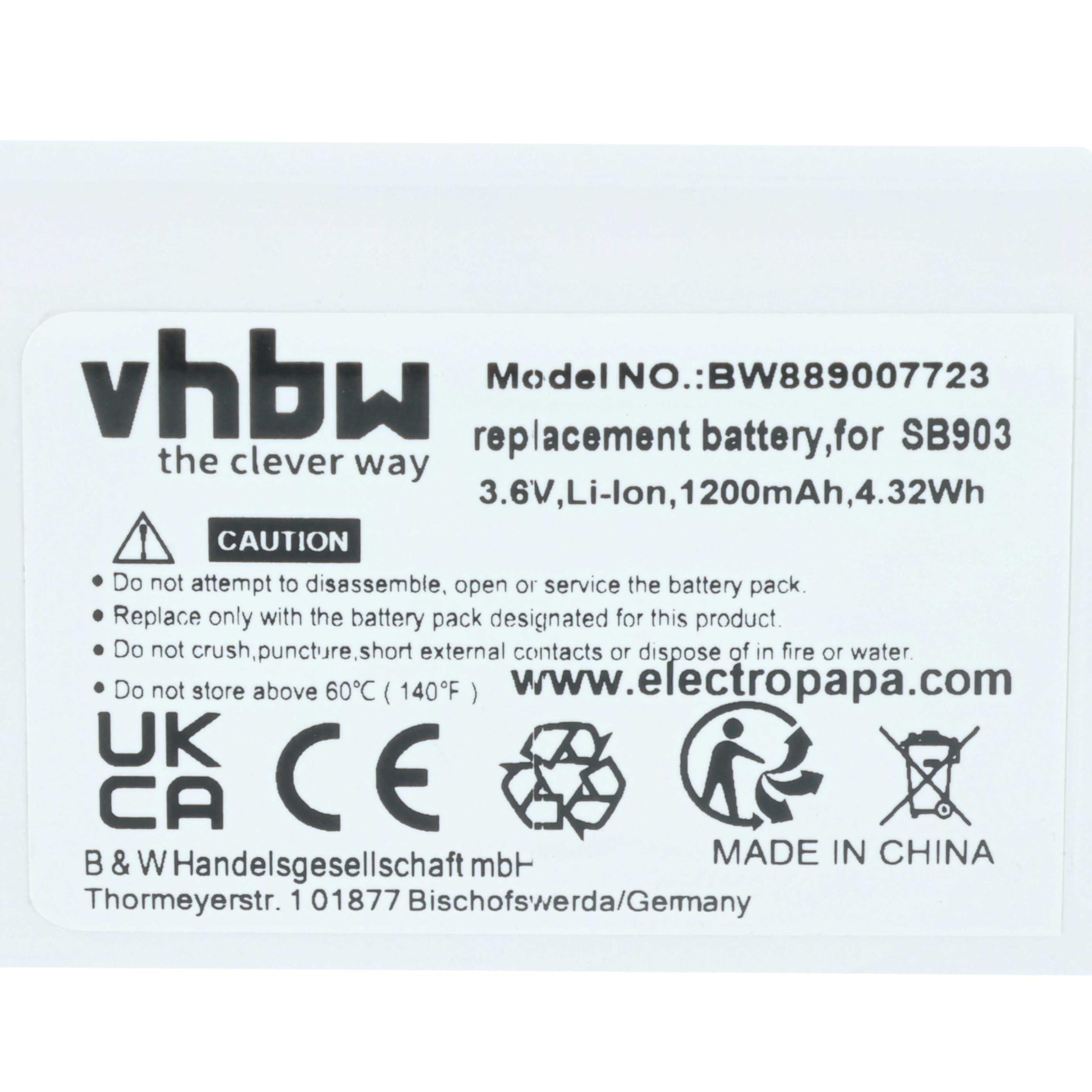 vhbw Shure SB903 bateria zastępuje system radiowy, nadajnik cyfrowy (1200 mAh, 3,7 V, Li-Ion)