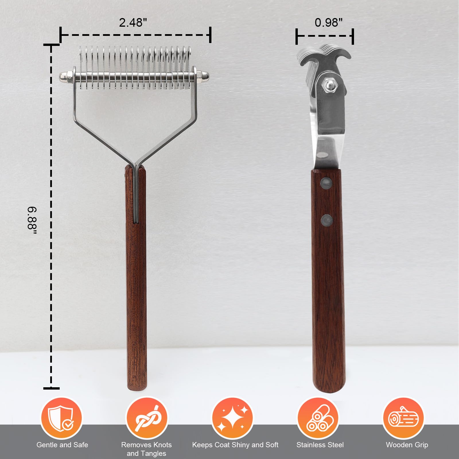 Toilettage Cheval Brosse, Toilettage Massage Brush Cheval avec Porte-Peignes en Cuir,Convient aux Chevaux, Chats, Chiens (Manche en Bois)