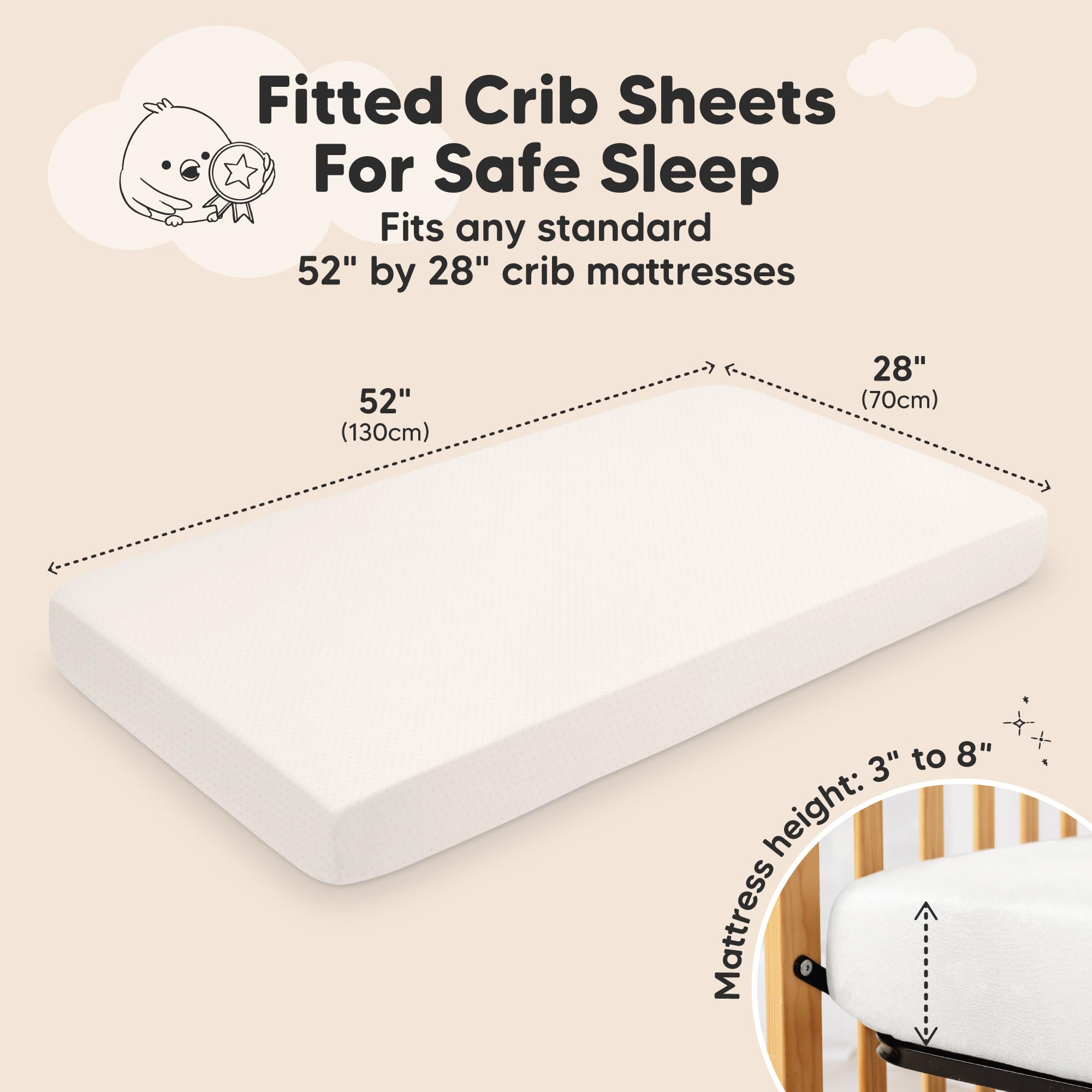 Paquete de 2 sábanas bajeras para cuna para niños, niñas, bebés, algodón de viscosa de bambú suave, 52 x 28 pulgadas, sábanas de colchón estándar para cuna, funda de colchón de cama infantil 8