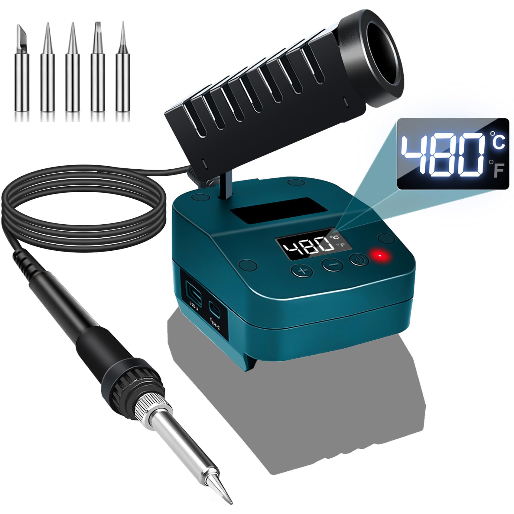 GZYZCordless Soldering Iron Set for Bosch 18V BAT Battery, Portable Soldering Iron with LCD Display Low Voltage Protection, USB and Type C Ports, C/°F Conversion, for DIY, Device Repair(No Battery)