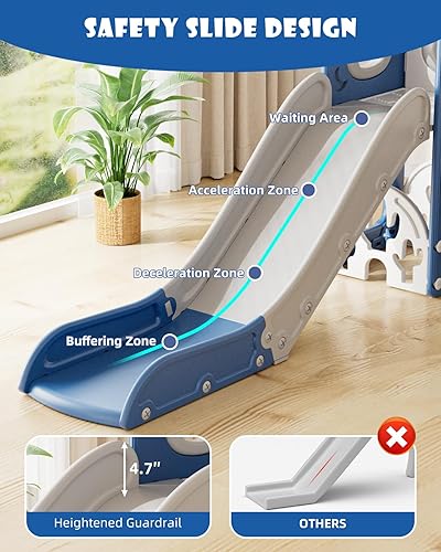 Miniatura 3 de YUFU Tobogán infantil 12 en 1 para niños pequeños, juego de tobogán con golf, tabla de dibujo, escalador, aro de baloncesto y espacio de