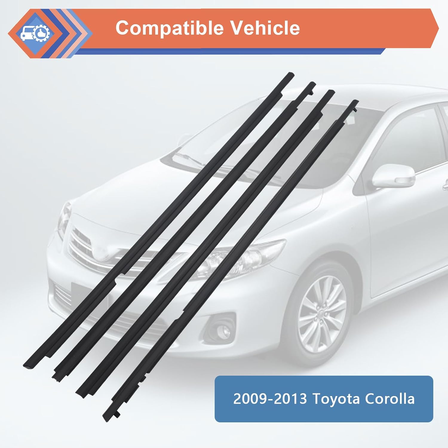 ZONFANT 4 Pcs Black Car Outer Door Window Moulding Trim Weatherstrip Seal Belt Compatible with 2009-2013 Corolla, Replace#75710-02210 75720-02210 75730-02190 75740-02190
