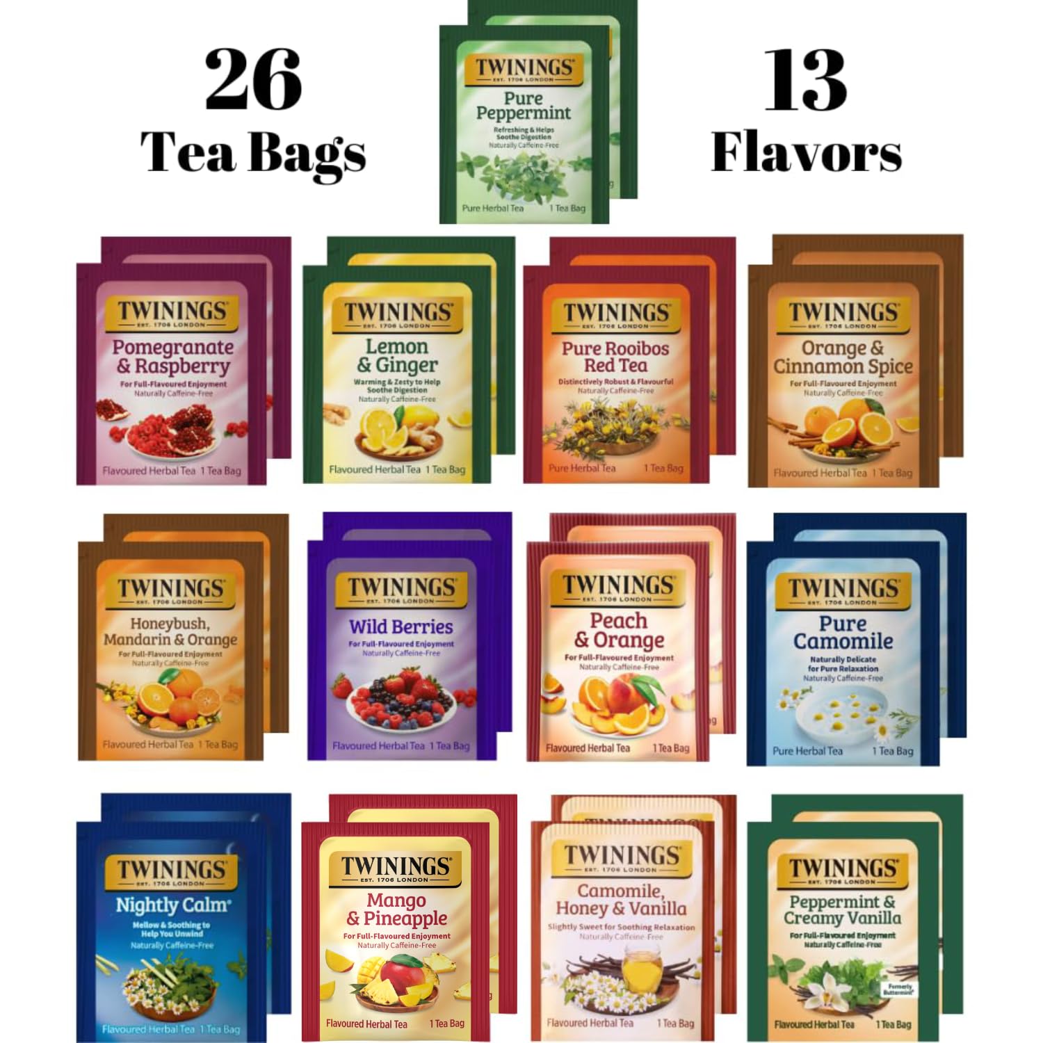 Amazon.com : Twinings Herbal Tea Variety Pack, 26 Count, 13 Flavor