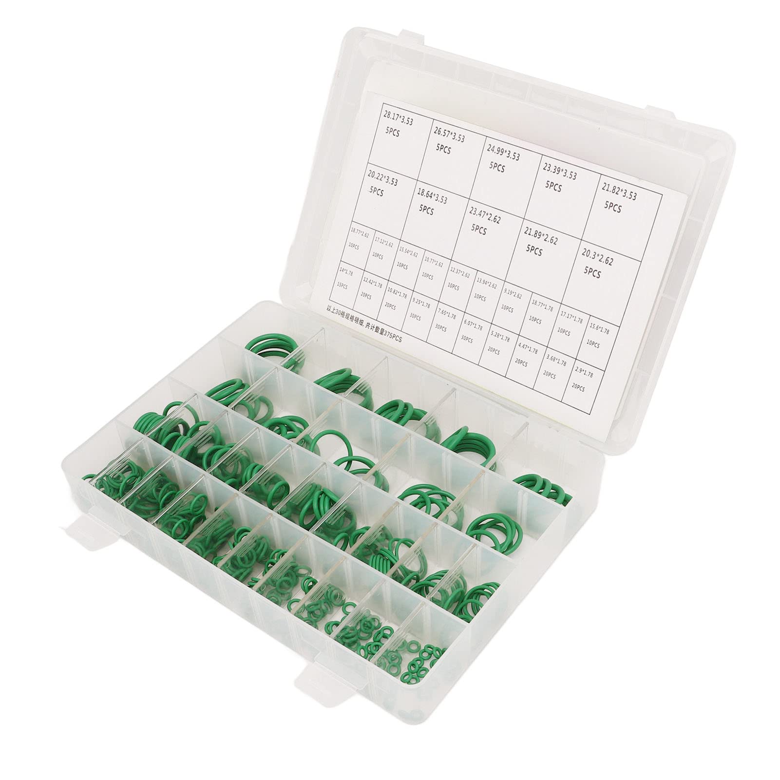 Juego de juntas tóricas, 375 piezas, surtido de juntas de goma verde, juego de arandelas de sellado universales para reparación de aire acondicionado y plomería automotriz
