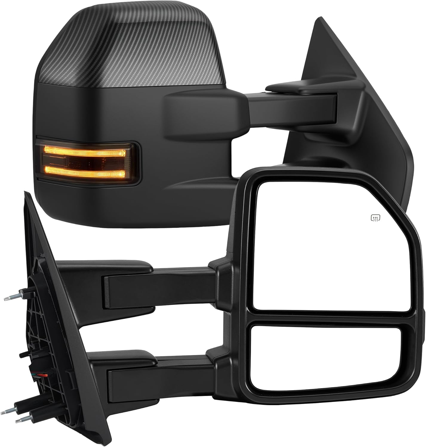 Tow Mirrors Compatible with 2004-2014 Ford F150 F-150 Pickup Truck, Extended Trailer Towing Side Mirrors with LED Puddle Light, Smoked Power Heated, Carbon Fiber Housing