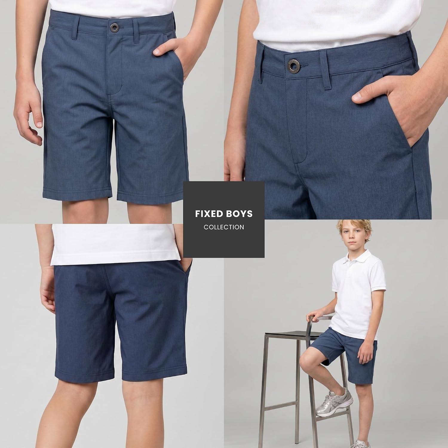 Visive Boys Hybrid Golf Shorts, Blue, Size 22-30, Modern Classic Fit, Quick Dry, 2 Pockets