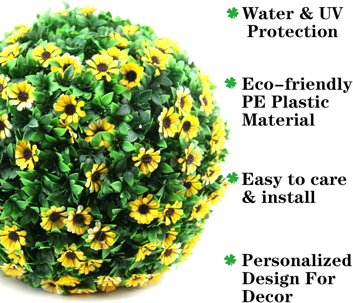 Sunnyglade 2 PCS 15 inch Artificial Plant Topiary Ball Faux Boxwood Decorative Balls for Backyard, Balcony,Garden, Wedding and Home Décor (Yellow)