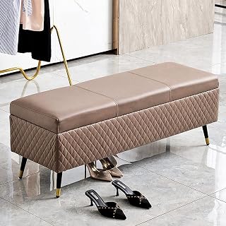 Luxurious Storage Bench,Faux Leather Rectangular Organizer Box Bench Seat,Modern Home Living Room Entryway Shoe Multifunction