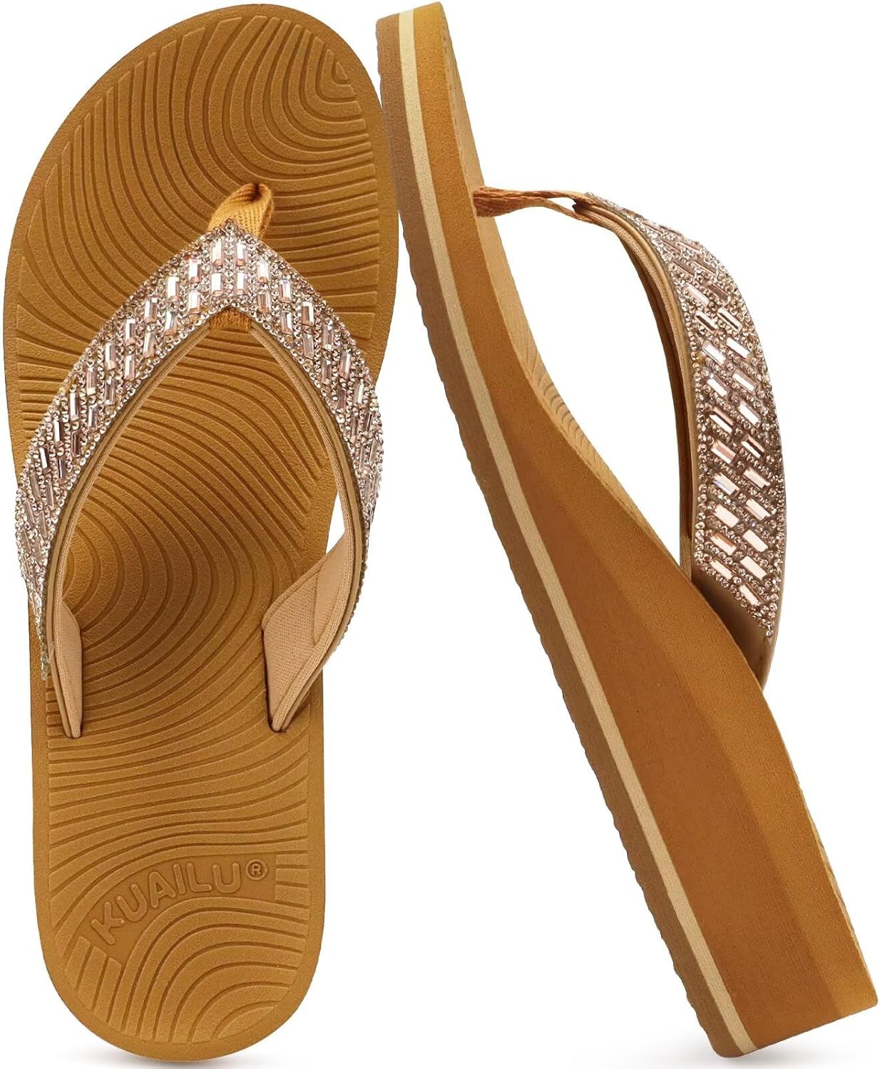 KuaiLu Women's Rhinestone Platform Arch Support Flip Flop Sandals - Image 8