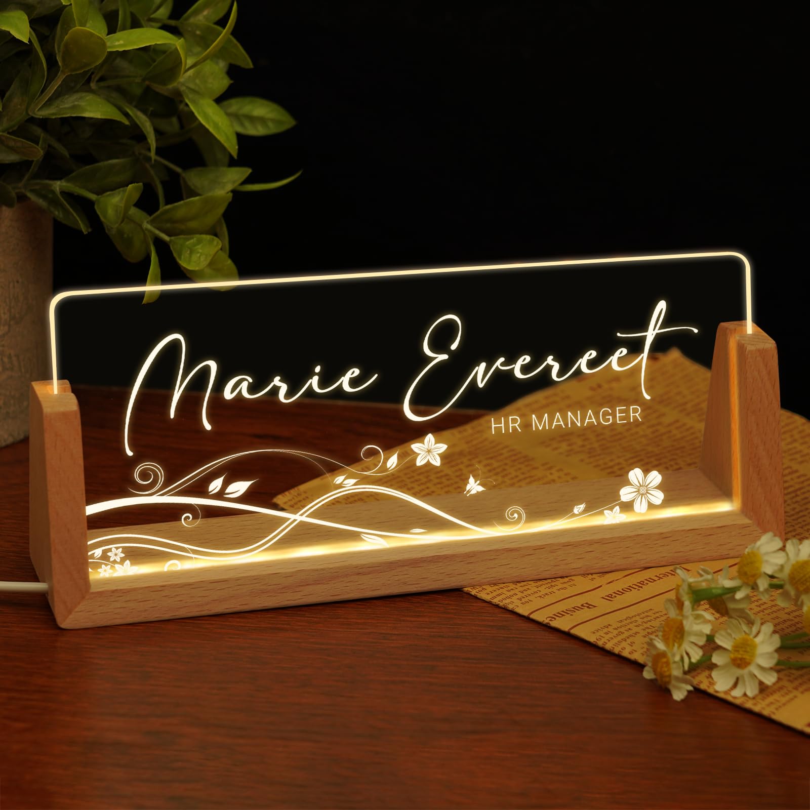 Custom Name Plate for Desk, Personalized Light Up Acrylic Desk Name Plate, Personalized Office Gifts for Boss Coworkers Teacher, Employee Appreciation GIfts, Office Decor for Women Men