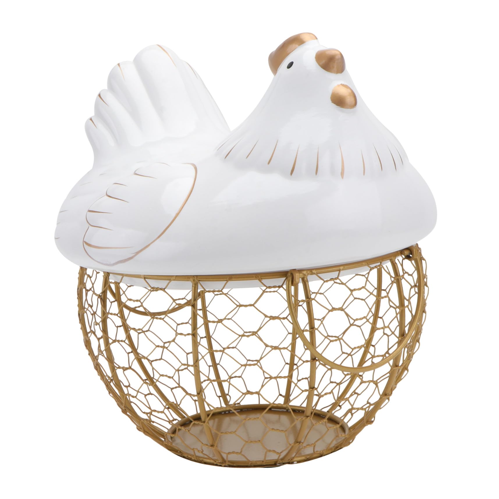 Cesta de almacenamiento de hierro y cerámica Toyvian con tapa protectora de pollito