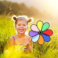 Vista 7 de Molino de viento de flores coloridas, molino de viento, 2 piezas, molino de viento de girasol, molino de viento, estaca, césped, patio, fiesta