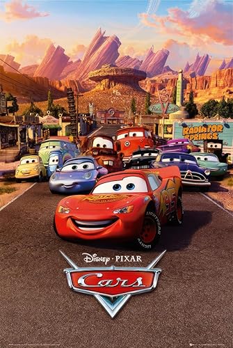 Carros - Póster de película Pixar (estilo regular, Rayo McQueen y sus amigos) (tamaño 24 x 36 pulgadas)