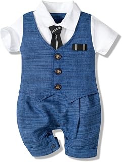 Macacão formal meninos bebê cavalheiro roupas infantis botão macacão meninos roupas e conjunto bebê meninos preto (azul, 12-18 meses)