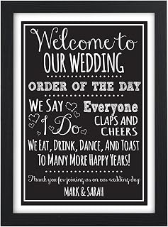 Welcome To Our Wedding Order Of The Day Wedding Signs for Wedding Reception - Vintage Shabby Chic Style Wedding Sign - PERSONALISED Wedding Black Board Style Signs - A5, A4, A3 Prints and Frames