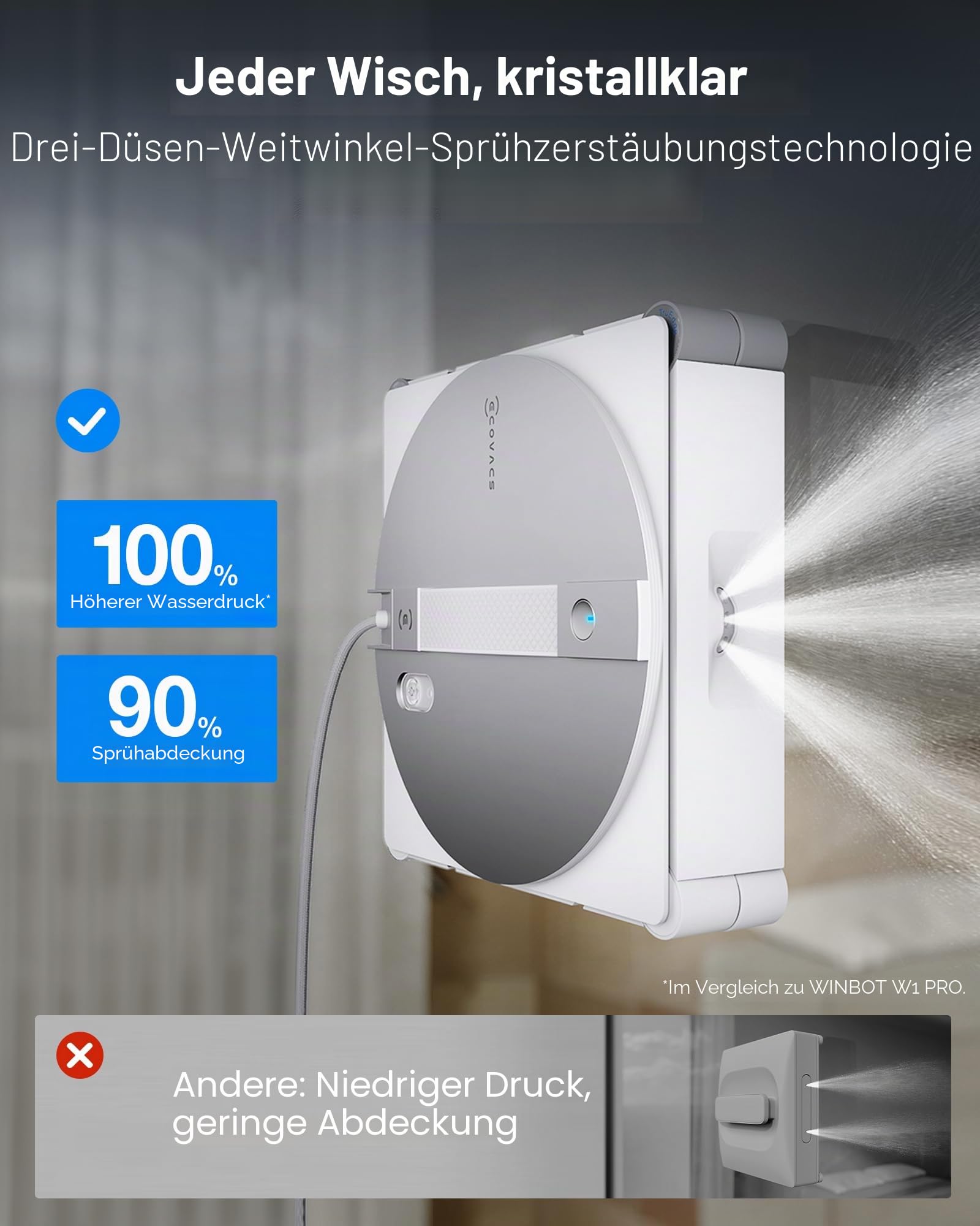 ECOVACS WINBOT W3 Omni Roboter Fensterreiniger mit Auto Pad Waschen & Multifunktionsstation, 8000Pa Saugkraft, Intelligente Reinigung mit Dreifachdüsen-Wassersprüher, 12-stufiger Schutz