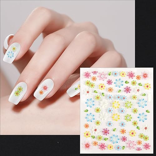 Miniatura 8 de WOKOTO 50 calcomanías autoadhesivas de flores 3D para uñas, calcomanías de flores para mujeres, niñas, niños, arte de uñas, hojas de calcomanías