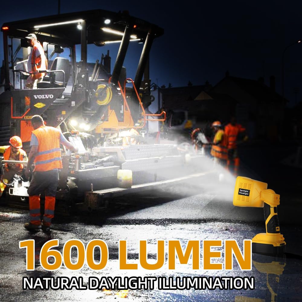 16W Cordless LED Work Light for DeWalt 20V Battery, 1600LM Portable Handheld Flashlights Tool with USB Port and 90 Degree Pivoting Head for Camping, Fishing, Car Repairing, Job Site, Emergency