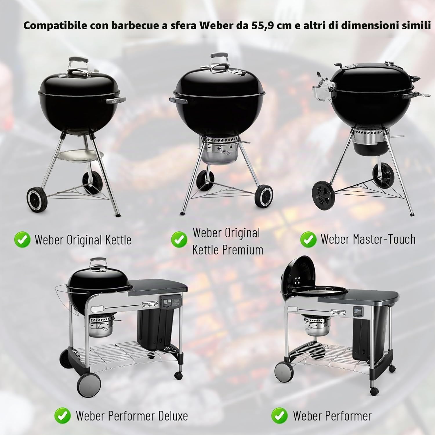onlyfire Kit per Focolare a Carbone, Cestino di Carbone in Acciaio Inox con Pietra di Calore in Ceramica e 4 Staffe di Sollevamento della Griglia, per Griglie a Carbonella Weber Kettle 57 cm