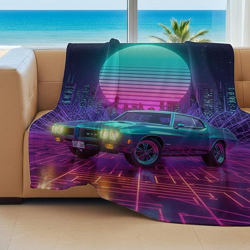 Miniatura 4 de Cyber Synthwave GTO Neon Retro Flannel Blanket, Super Soft Cozy Bed Throw, Versatile Throw Blanket for Bedroom & Sofa Decor (04,40 x 60in)
