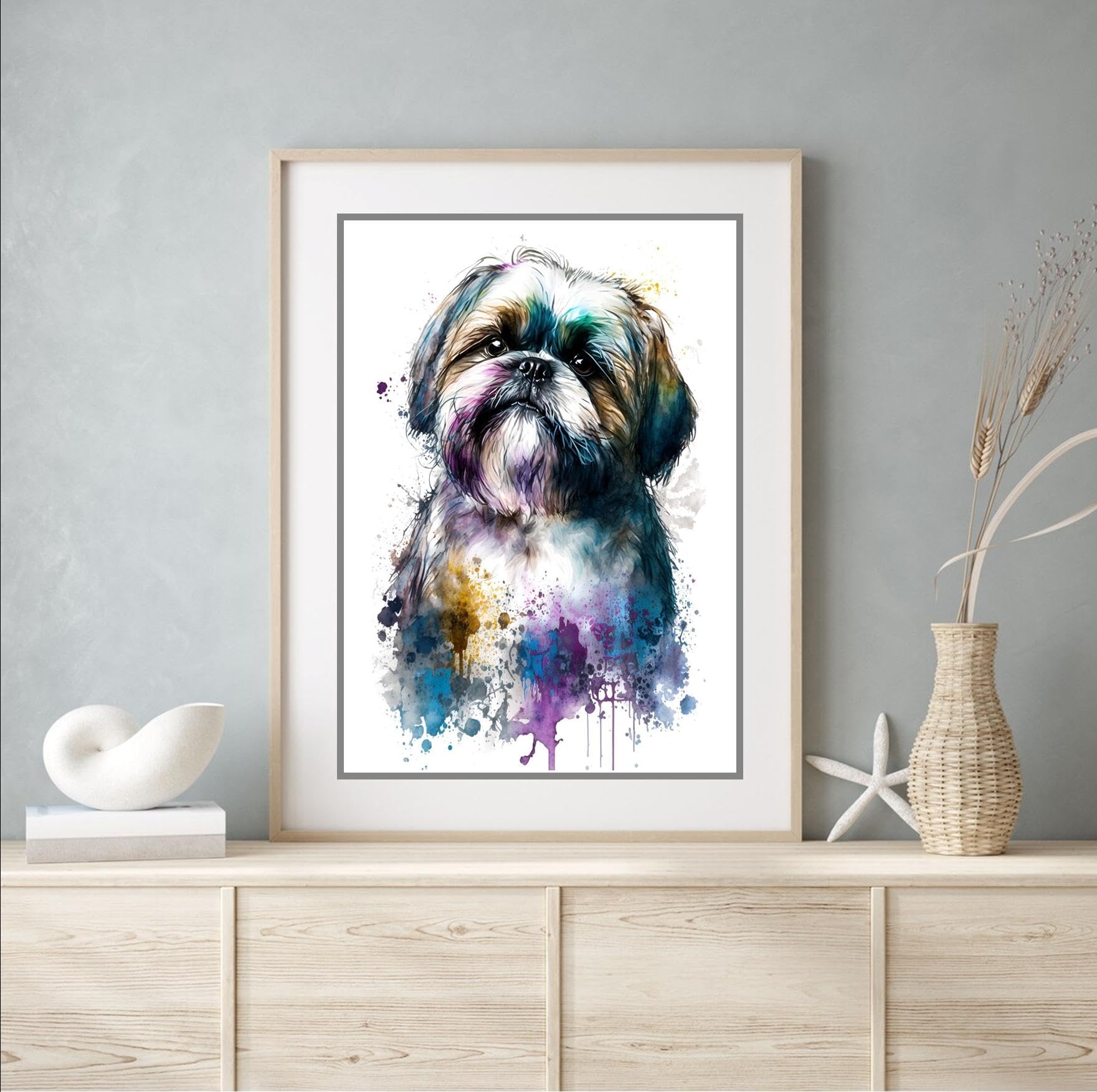Beauitiful vivid fine art print of a Shih Tzu painting (picture 1) (A4 PRINT ONLY) (29.7 X 21CM)